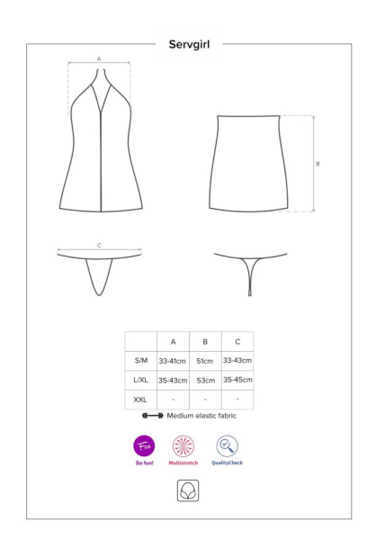 Эротический костюм горничной Obsessive Servgirl costume S/M, халат, стринги, фартук, обруч