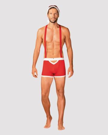 Мужской эротический костюм Санта-Клауса Obsessive Mr Claus L/XL, боксеры на подтяжках, шапочка с пом || 