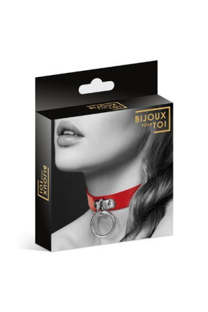 Чокер с кольцом для поводка Bijoux Pour Toi - FETISH Red, экокожа || 