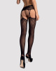 Чулки-стокинги с растительным рисунком Obsessive Garter stockings S206 black S/M/L черные, имитация || 