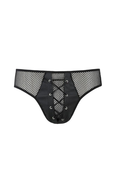 Мужские трусы со шнуровкой Passion 035 Slip Richard XXL/XXXL Black, экокожа, сетка