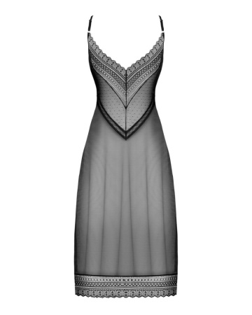 Полупрозрачная длинная сорочка Obsessive Estiqua chemise M/L, черный, ассиметричный крой || 