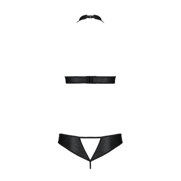 Комплект: открытый топ и трусики из эко-кожи с люверсами Malwia Set with Open Bra black S/M — Passio