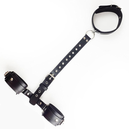 Фиксаторы для шеи и рук Art of Sex - Bondage Set из натуральной кожи, цвет черный || 