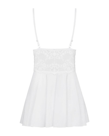 Сатиновый пеньюар с кружевом Obsessive 810-BAB-2 babydoll & thong L/XL, белый, пеньюар, танга || 