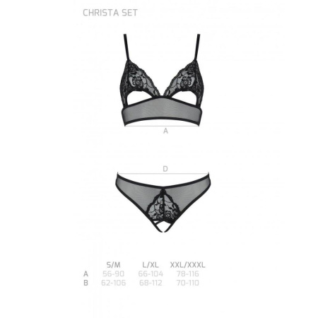 Комплект: браллет с ажурным лифом и открытыми трусиками Christa Set with Open Bra black L/XL — Passi || 