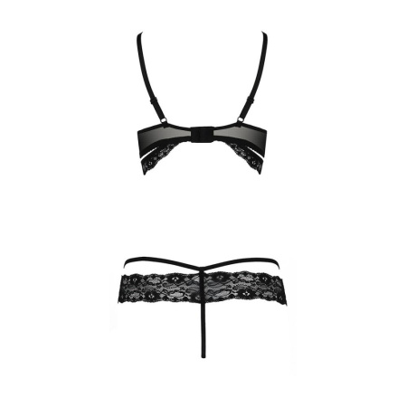 Комплект белья из стреп Passion SARIA SET S/M Black, открытый доступ, открытая чашка, кружево || 
