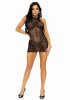 Платье-сетка со стразами Leg Avenue Rhinestone halter mini dress Black, открытая спина, one size || 