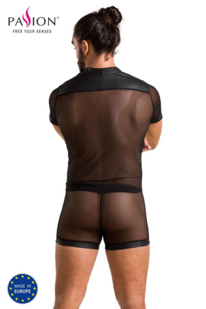 Комплект сетчатого мужского белья Passion 052 Set Michael S/M Black, рубашка, боксеры, заклепки || 
