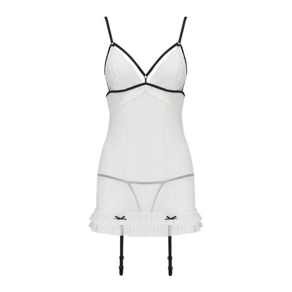 Сорочка прозрачная с пажами ORIHIME CHEMISE white S/M - Passion, трусики, стрэпы