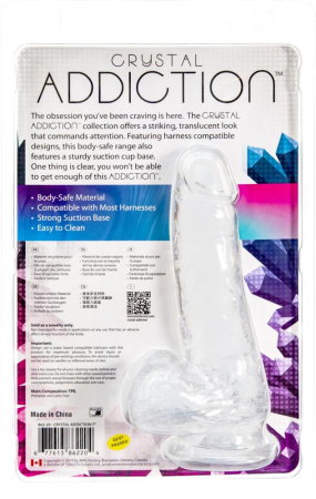 Прозрачный фаллоимитатор на присоске ADDICTION — Clear Dildo with Balls 7″, вибропуля в подарок || 