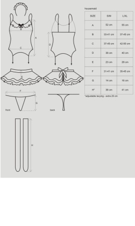 Эротический костюм горничной с юбкой Obsessive Housemaid 5 pcs costume L/XL, черно-белый, топ с подв || 
