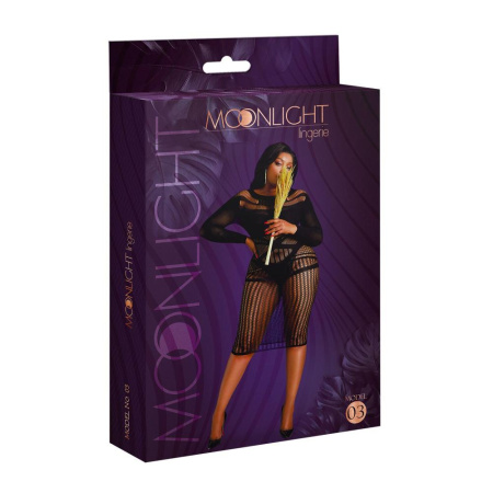 Платье-бодистокинг Moonlight Plus Model 03 XL-XXXL Black, миди, длинный рукав || 