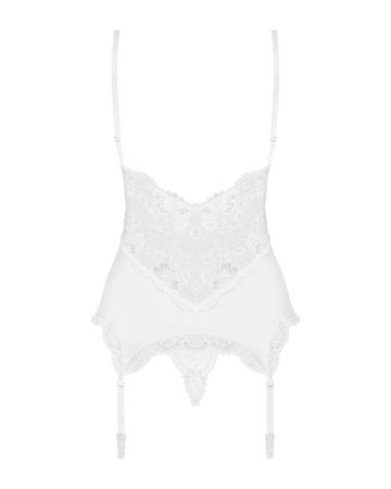 Сатиновый кружевной корсет Obsessive 810-COR-2 babydoll & thong S/M, белый, корсет, танга || 
