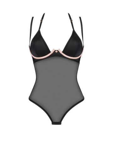 Прозрачное боди Obsessive Selinne teddy M/L Black, мелкая сетка, двойные бретели || 