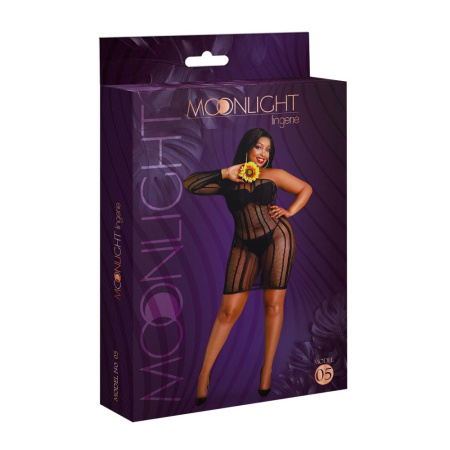 Платье-бодистокинг Moonlight Plus Model 05 XL-XXXL Black, закрытое одно плечо и рукав || 