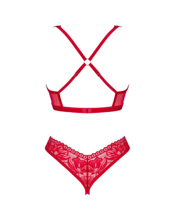 Комплект белья Obsessive Lacelove cupless 2-pcs set XS/S Red, открытый доступ, открытая грудь || 