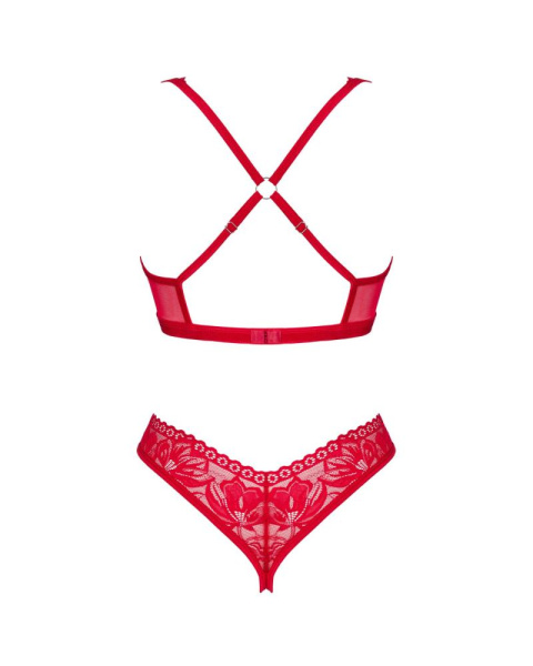 Комплект белья Obsessive Lacelove cupless 2-pcs set XS/S Red, открытый доступ, открытая грудь