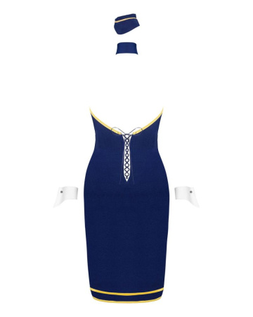 Эротический костюм стюардессы Obsessive Stewardess uniform M/L, blue, платье, пилотка, шарф, манжеты || 