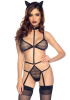 Эротический костюм кошки Leg Avenue Roleplay Sex Kitten One size Black, боди, ушки, чокер || 