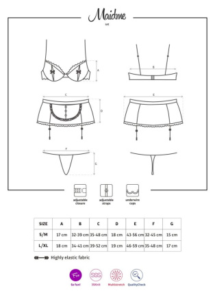 Эротический костюм горничной Obsessive Maidme set 5pcs L/XL, бюстгальтер, пояс с фартуком, чулки, ст || 