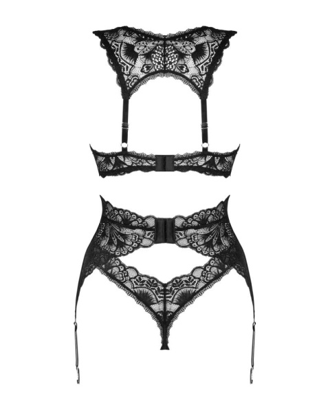 Комплект белья Obsessive Donna Dream 3-pcs set M/L Black, бюстгальтер, стринги, пояс для чулок