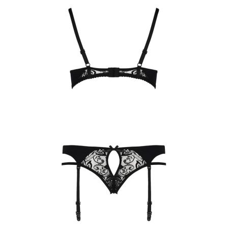 Комплект белья PAULINE SET black L/XL Passion: стрэпы: лиф, стринги и пояс для чулок || 