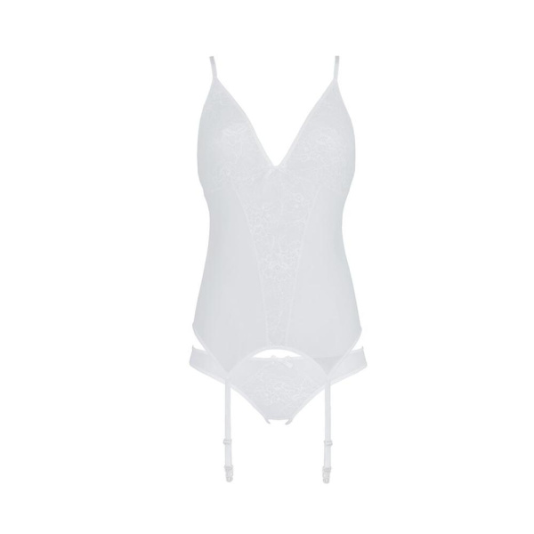 Корсет с пажами, трусики с ажурным декором и открытым шагом Ursula Corset white S/M — Passion