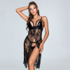 Ажурный пеньюар на запах JSY "Кармен" One Size Black, лакированый лиф, трусики-стринги