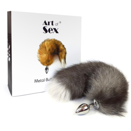 Металлическая анальная пробка с хвостом из натурального меха Art of Sex size M Artctic fox || 