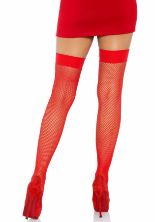 Чулки-сетка с атласным бантиком Leg Avenue Fishnet Thigh Highs With Bow Red, one size || 