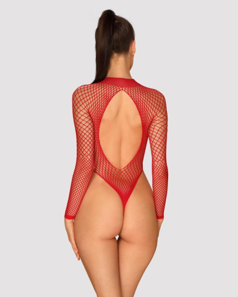 Сетчатый бодистокинг с длинным рукавом Obsessive B126 teddy red XL/XXL, красный
