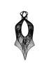 Кружевное тедди Leg Avenue Lace and net halter teddy One size Black, глубокий вырез, халтер || 