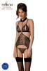 Корсет с открытой грудью Passion DOMINICA CORSET S/M black, пажи для чулок, стринги