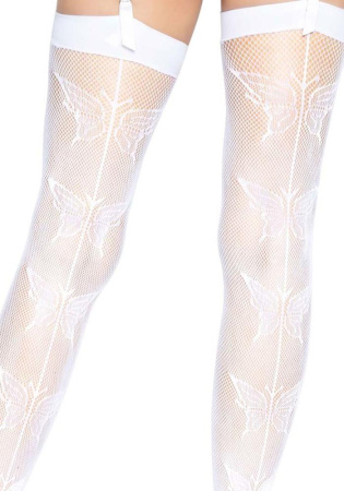 Чулки-сетка со швом сзади Leg Avenue Butterfly back seam thigh highs One size White || 