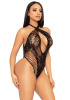 Кружевное тедди Leg Avenue Lace and net halter teddy One size Black, глубокий вырез, халтер || 