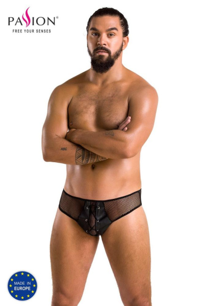 Мужские трусы со шнуровкой Passion 035 Slip Richard S/M Black, экокожа, сетка