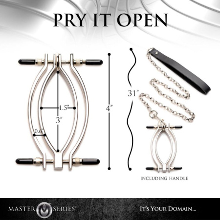 Зажим для половых губ с поводком Master Series Pussy Tugger Adjustable Vagina Clamp with Chain || 
