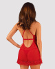 Прозрачная сорочка бэби-долл Obsessive Lacelove babydoll & thong M/L Red, кружево, стринги || 