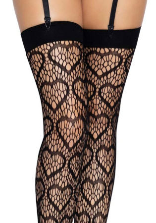 Ажурные чулки с сердечками Leg Avenue Heart Black, one size || 