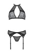 Комплект белья Passion SATARA SET XXL/XXXL black, топ, пояс для чулок, стринги || 