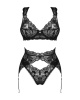 Комплект белья Obsessive Donna Dream 3-pcs set XS/S Black, бюстгальтер, стринги, пояс для чулок || 