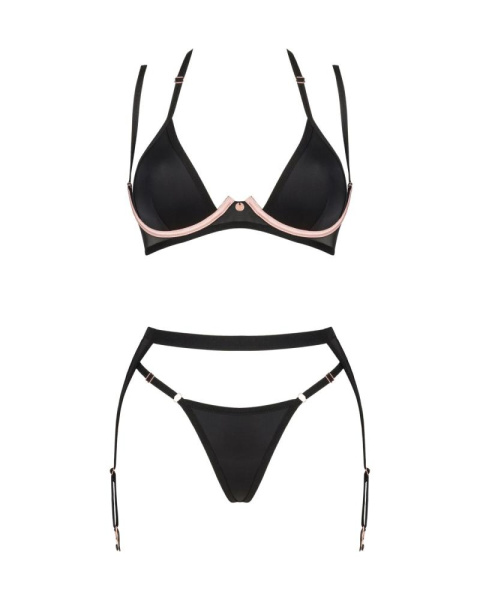 Комплект белья Obsessive Selinne 3-pcs set M/L Black, бюстгальтер, стринги пояс для чулок