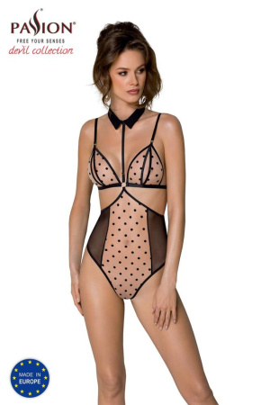 Боди с открытой грудью Passion DOMINICA BODY L/XL beige, воротник-чокер, корсет