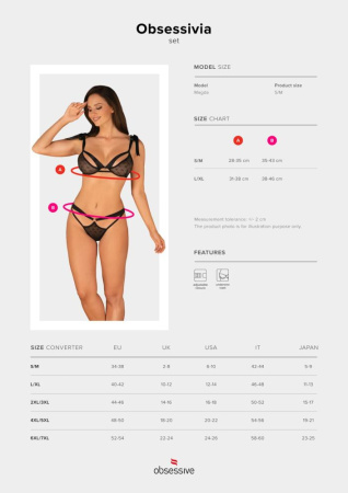 Полупрозрачный эротический комплект Obsessive Obsessivia 2pcs set black S/M, бюстгальтер и трусики, || 