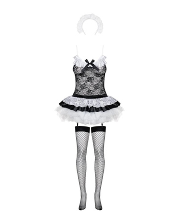 Эротический костюм горничной с юбкой Obsessive Housemaid 5 pcs costume S/M, black, топ, юбка, стринг || 