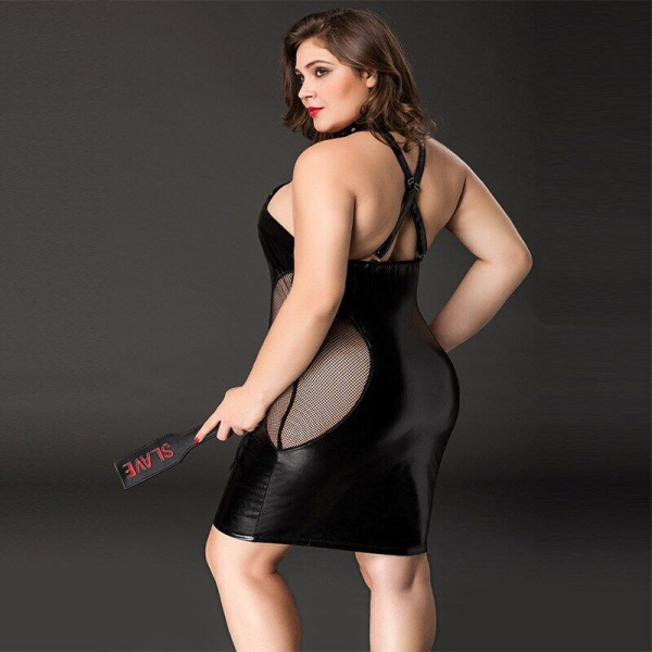 Эротическое платье JSY «Соблазнительная Мила» Plus Size Black, прозрачные вставки, стрепы, халтер