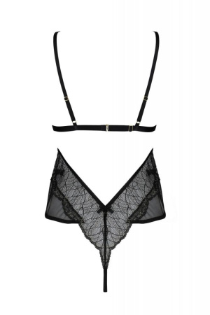 Боди Passion Amberly Body 6XL/7XL black, ассиметричный крой, кружевной лиф, золотая нить || 