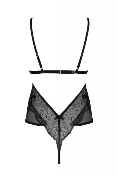 Боди Passion Amberly Body 6XL/7XL black, ассиметричный крой, кружевной лиф, золотая нить
