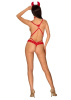 Эротический костюм чертика из стреп Obsessive Evilia teddy red S/M, боди, чокер, накладки на соски, || 